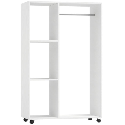 Kleiderschrank Auf Rollen, Mobile Garderobe, Garderobenschrank, Rollbarer Kleiderständer, 80 X 40 X 128 Cm, Weiß
