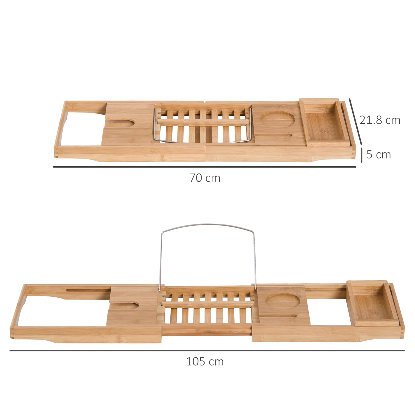 Extendable Bamboo Bathtub Shelf Rack Bath Caddy Tray Bathroom Storage, Set Of 2