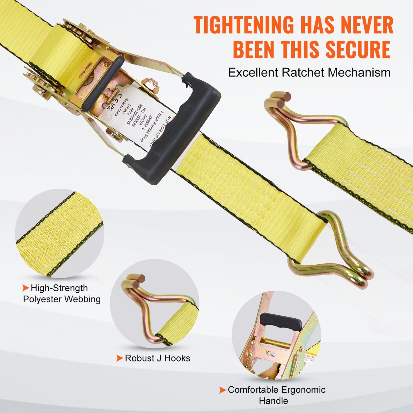 Ratchet Tie Down Straps, 4PK, 10000 Lb Break Strength, Double J Hook Includes 4 Premium 2' X 27' Rachet Tie Downs With Padded Handles, For Moving Securing Cargo, Appliances, Lawn Equipment
