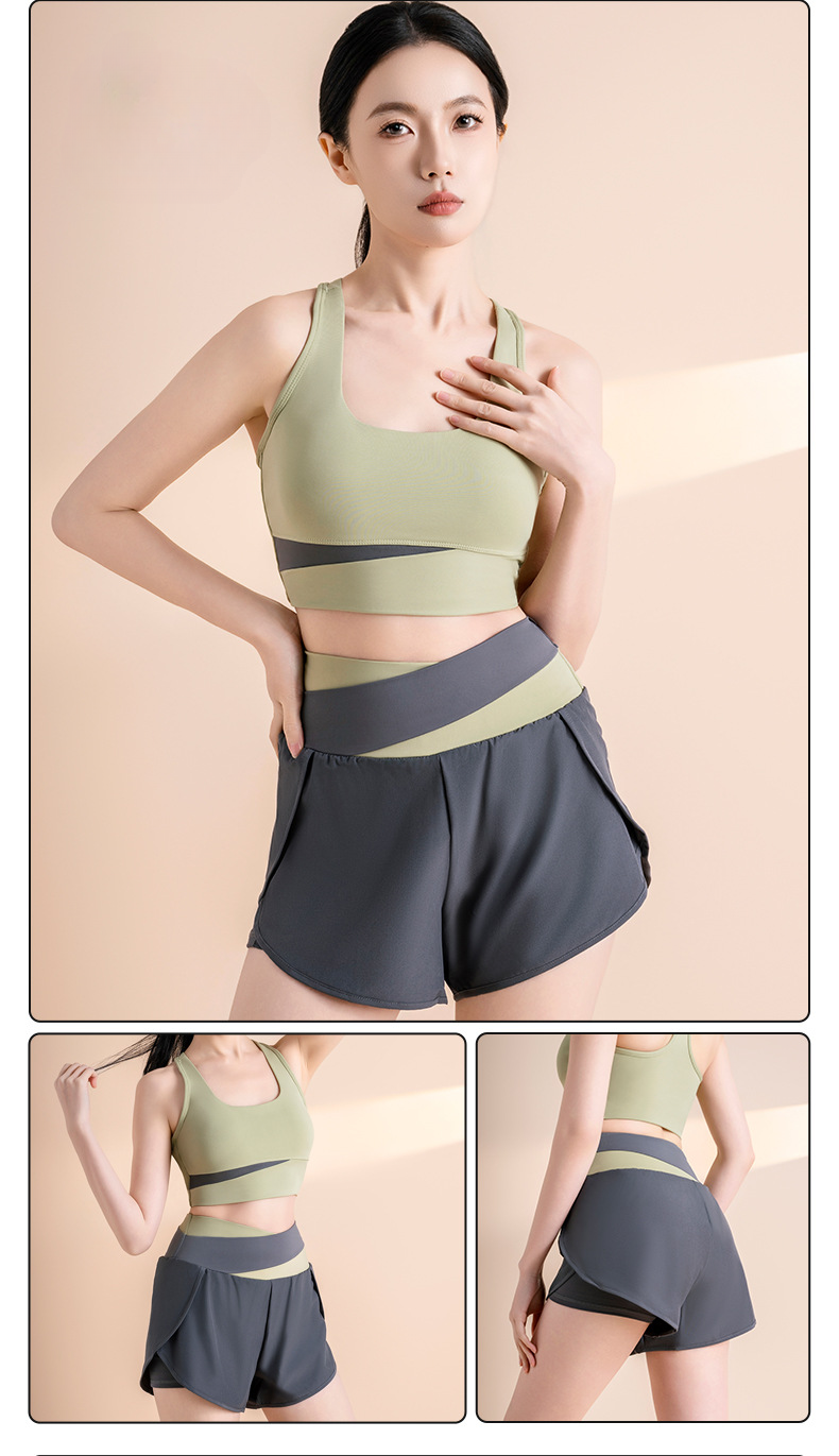 Notting Color-Blocked Anti-Exposure Two-Piece Fitness Sports Quick-Dry Yoga Outfit Set For Women With Bra And Shorts