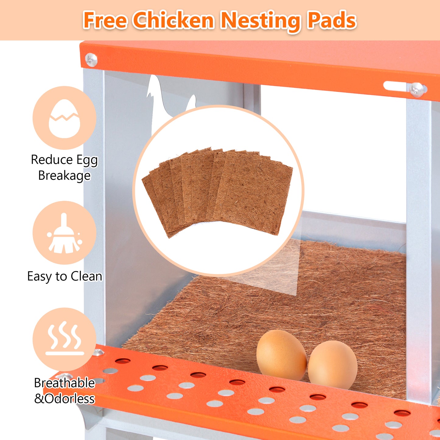 10-Bay Metal Nest Box-Wall Mount For Hens Ducks, Easy Egg  Assembly, Vented Galvanized Steel Coop Equipment Orange