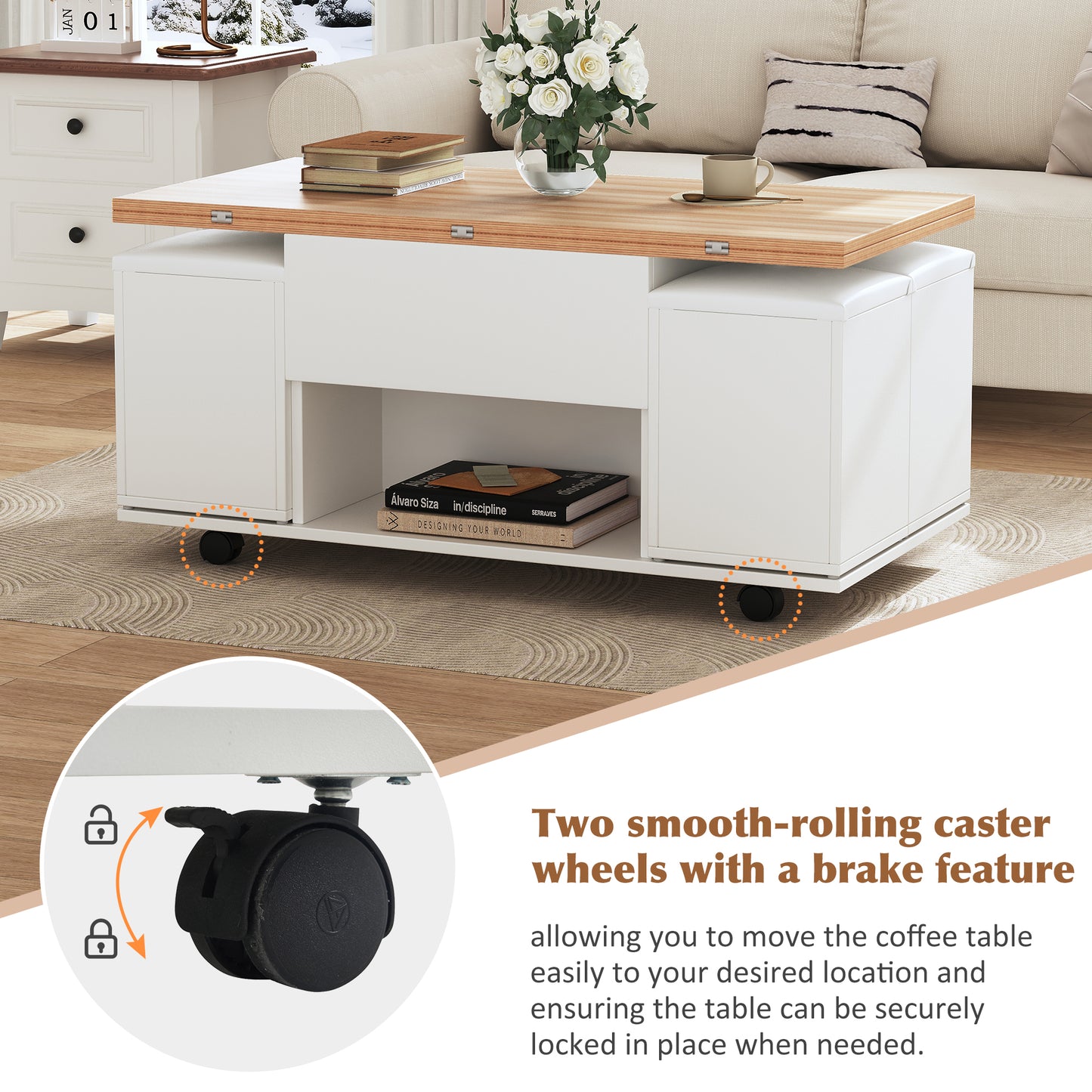 Lift Up Coffee Table, Coffee Table With Storage, Lift-Top Sofa End Tea Tables For Living Room Furniture , White