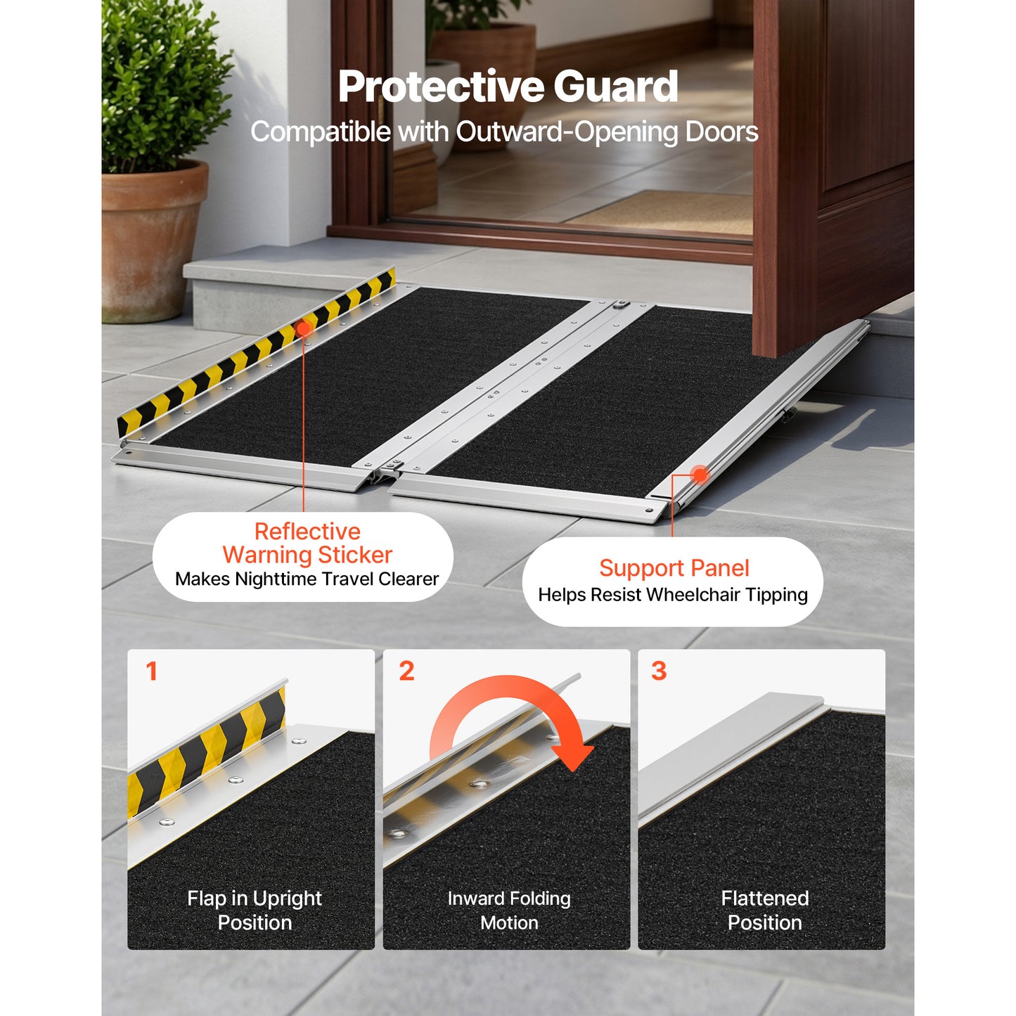 Portable Wheelchair Ramp, 3FT, Non-Slip Aluminum Folding Handicap Ramp For Wheelchair, 800 Lbs Capacity, Door Threshold Ramps For Home Steps, Stairs, Entry, Threshold, Doorways, Scooter, Curbs