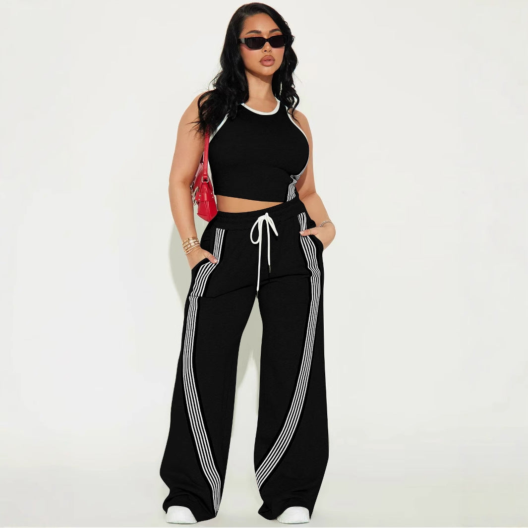 Womens Fashion Casual Vest And Side-striped Pants