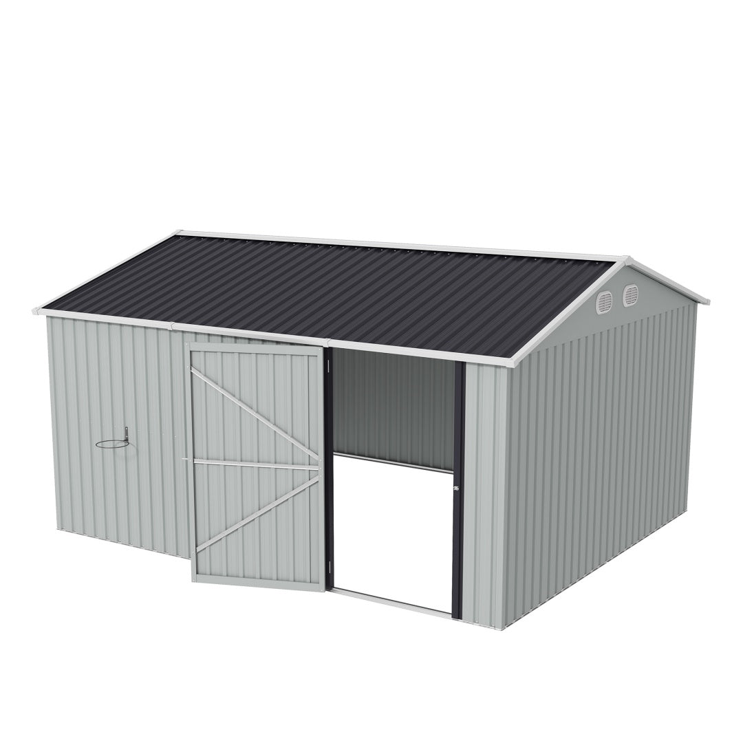 10x12 FT Outdoor Metal Storage Shed, Large Storage Sheds With Sturdy Frame Structure, Metal Garden Tool Shed With Lockable Door For Garden,Gift A Foldable Flower Pot Stand, Backyard, WHIT