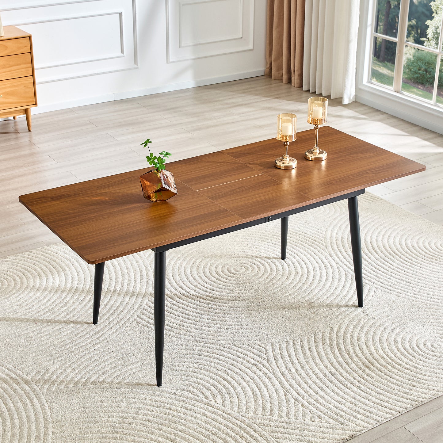 Rectangular Dining Table 190.5cm 150cm, Wood Look, Metal Legs, Kitchen Table For 6 8 People, Modern Industrial