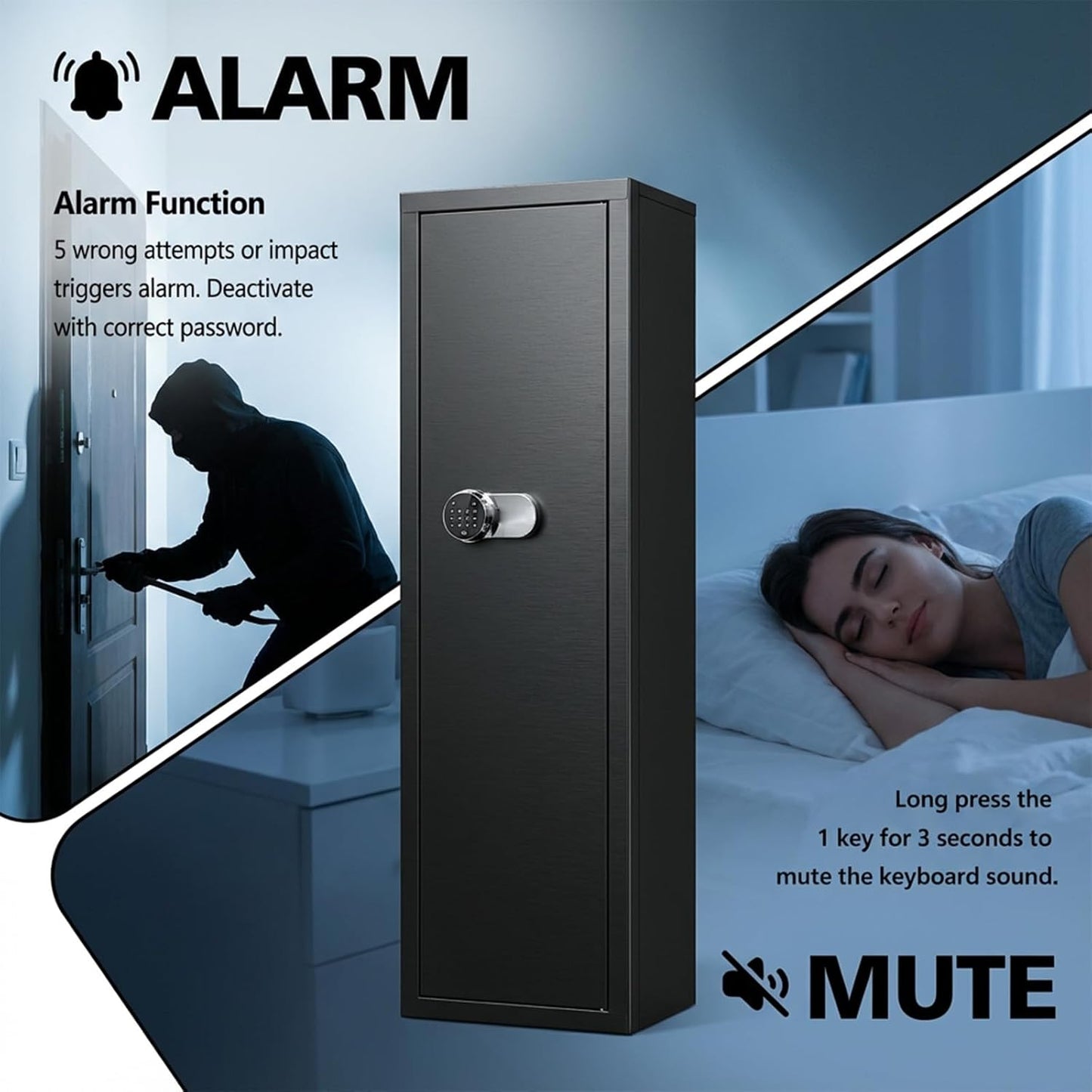 12-15 Gun Safe For Rifles And Pistols, Large Gun Cabinet With Digital Keypad Lock, Anti-Pry Steel Security Safe, Adjustable Shelves & Pistol Holster For Home Defense & Hunting Storage