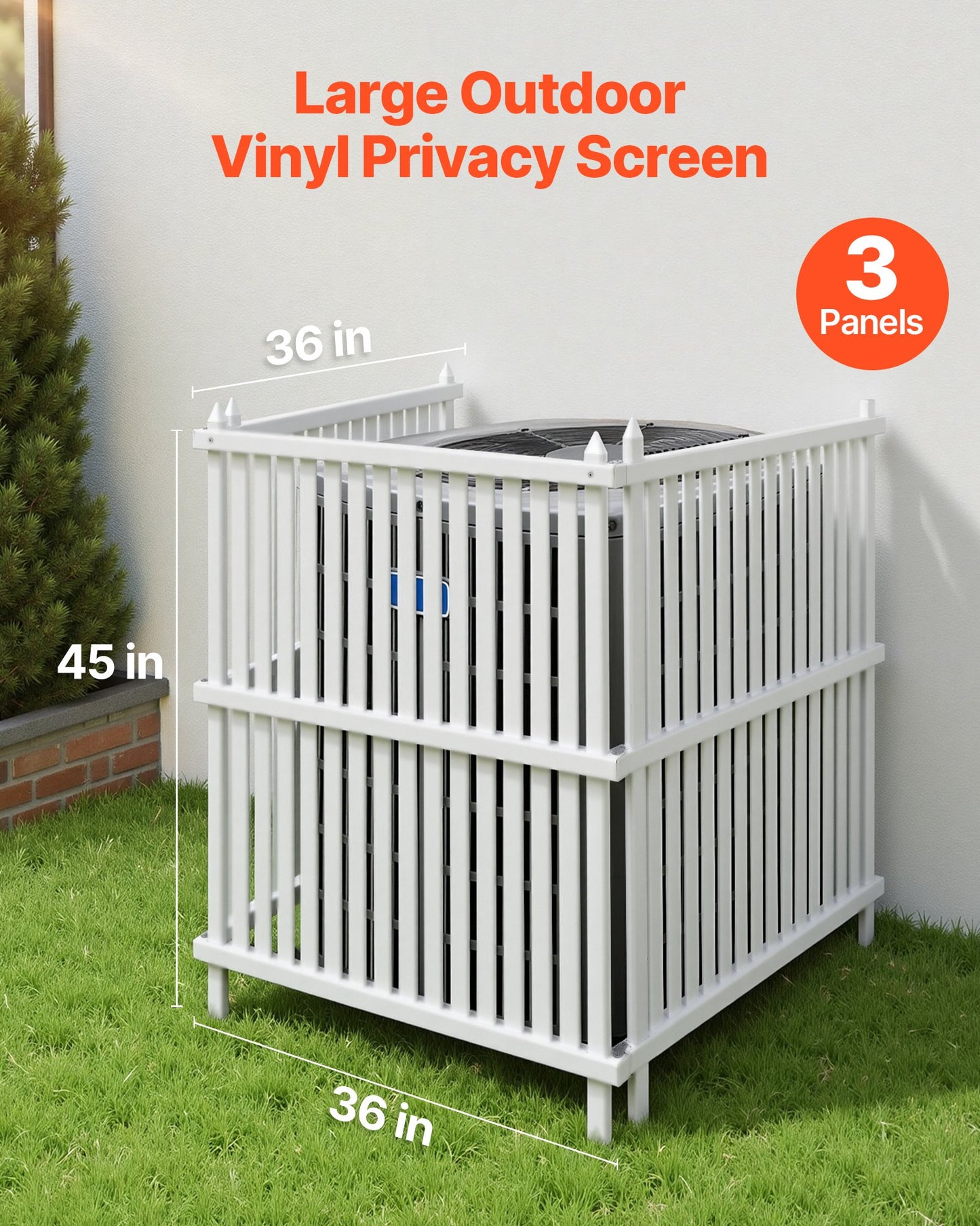 3 Panels Outdoor Privacy Screen, 36 X 45 In Air Conditioner Fence With 19.7 In Ground Stakes, Pool Equipment Enclosure, Strip Vinyl Privacy Fence, Ideal For Trash Can And A/C Units, White