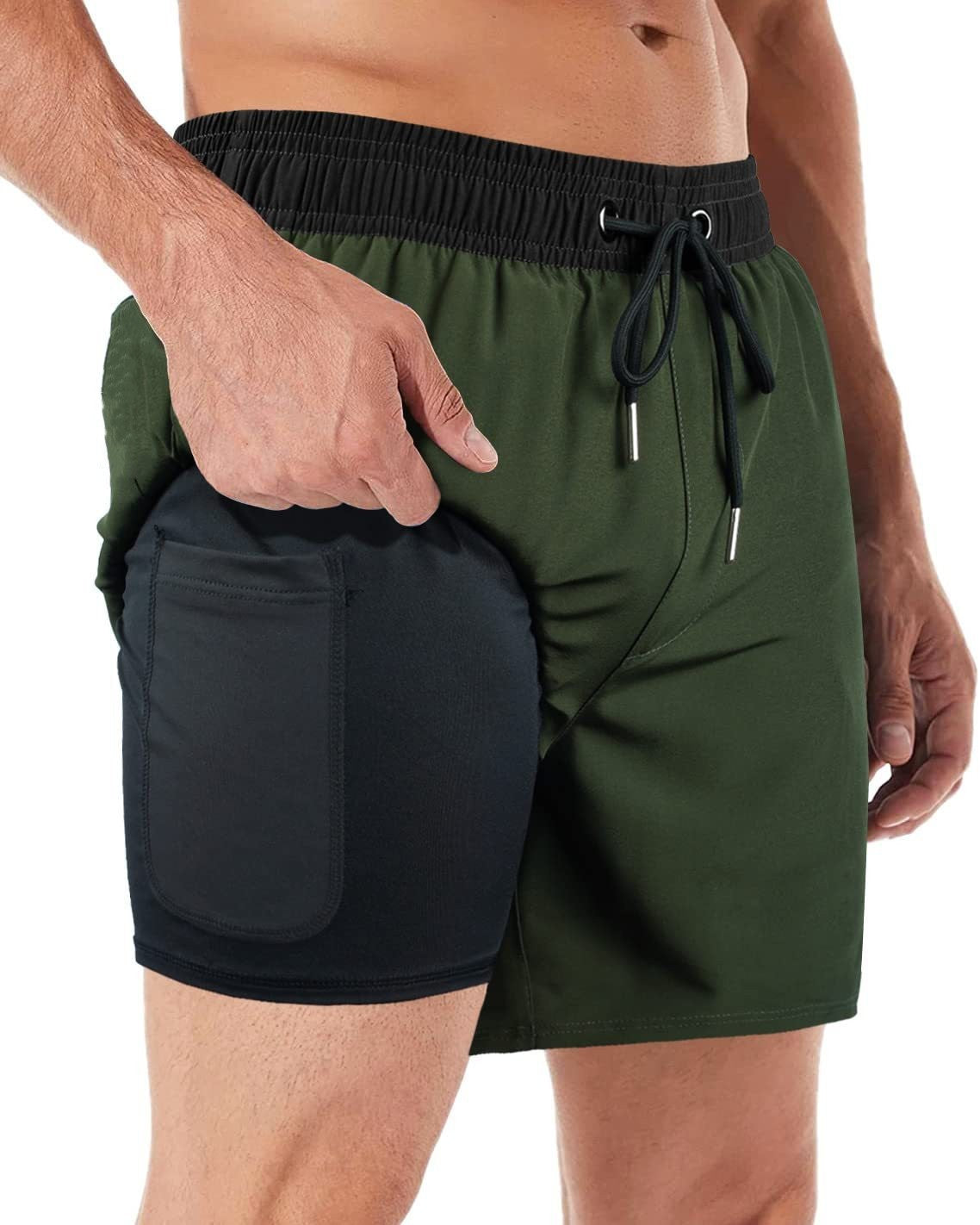 Swim Trunks With Compression Liner 2-in-1 For Casual And Fitness Use