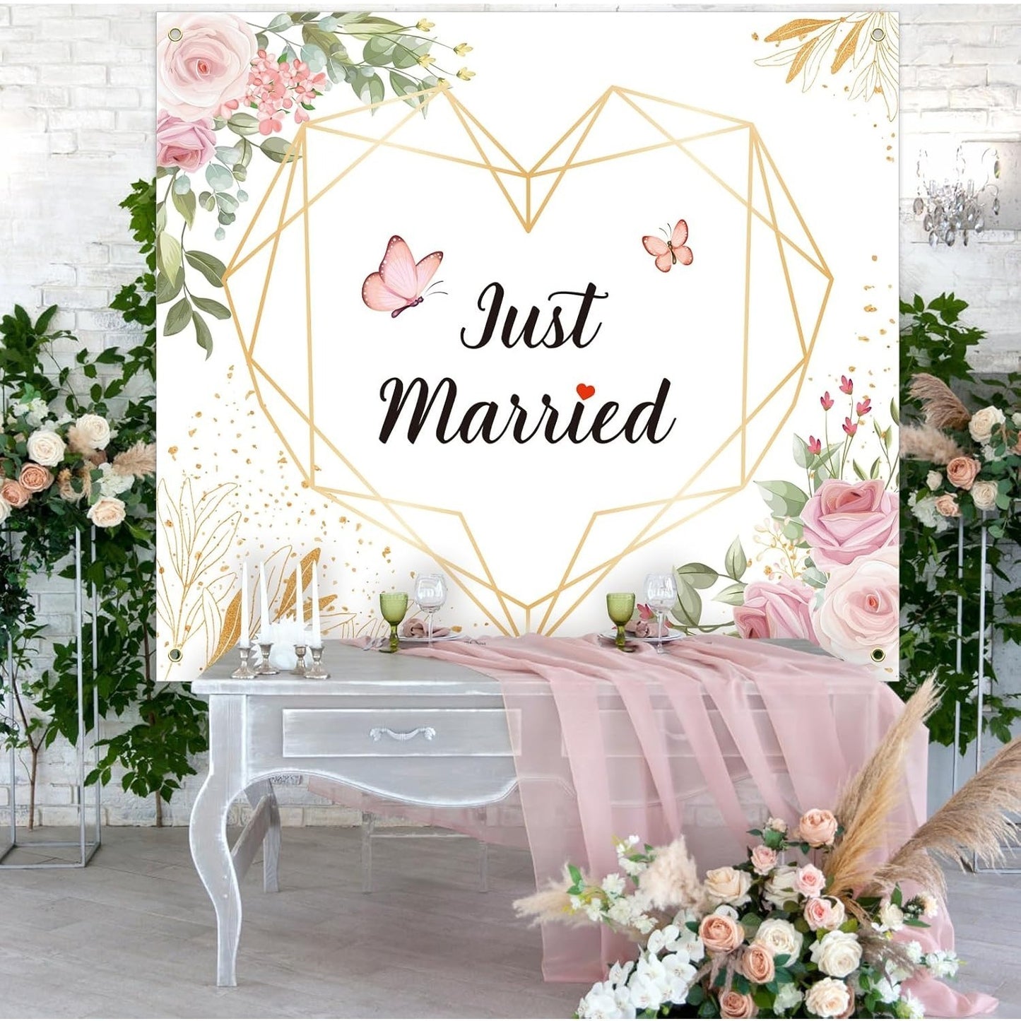 Wedding Backdrop, Decorative Backdrop With Heart Outline, Cut-to-Size And Suitable For Creative Design Ideas, Prop For Wedding Photo Booths, 200 X 180 Cm
