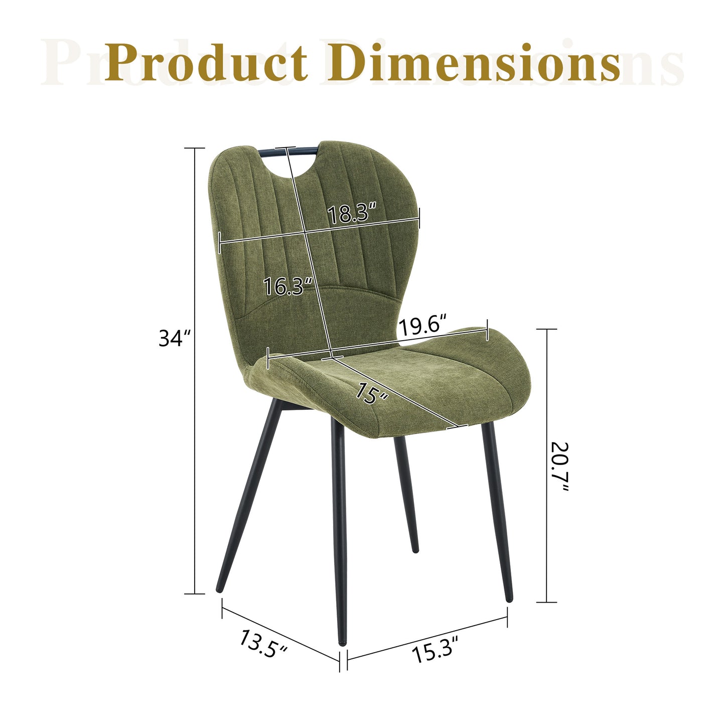 Set Of 4 Olive Green Fabric Dining Chairs With Integrated Handle.Black Metal Frame, Adjustable Leveling Feet. Home Dining Chairs With Extra-Wide Comfortable Cushion, Versatile For Study Or Vanity Use.