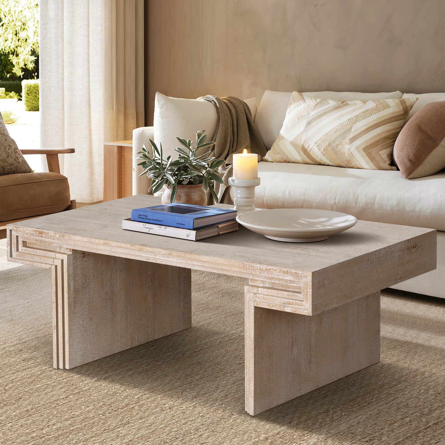 American Vintage Industrial Coffee Table, Premium Reclaimed Wood Texture Rectangular Design, Double-Tier Structure With Rustic Finish, Easy Assembly For Living Room & Office, Antique  Natural