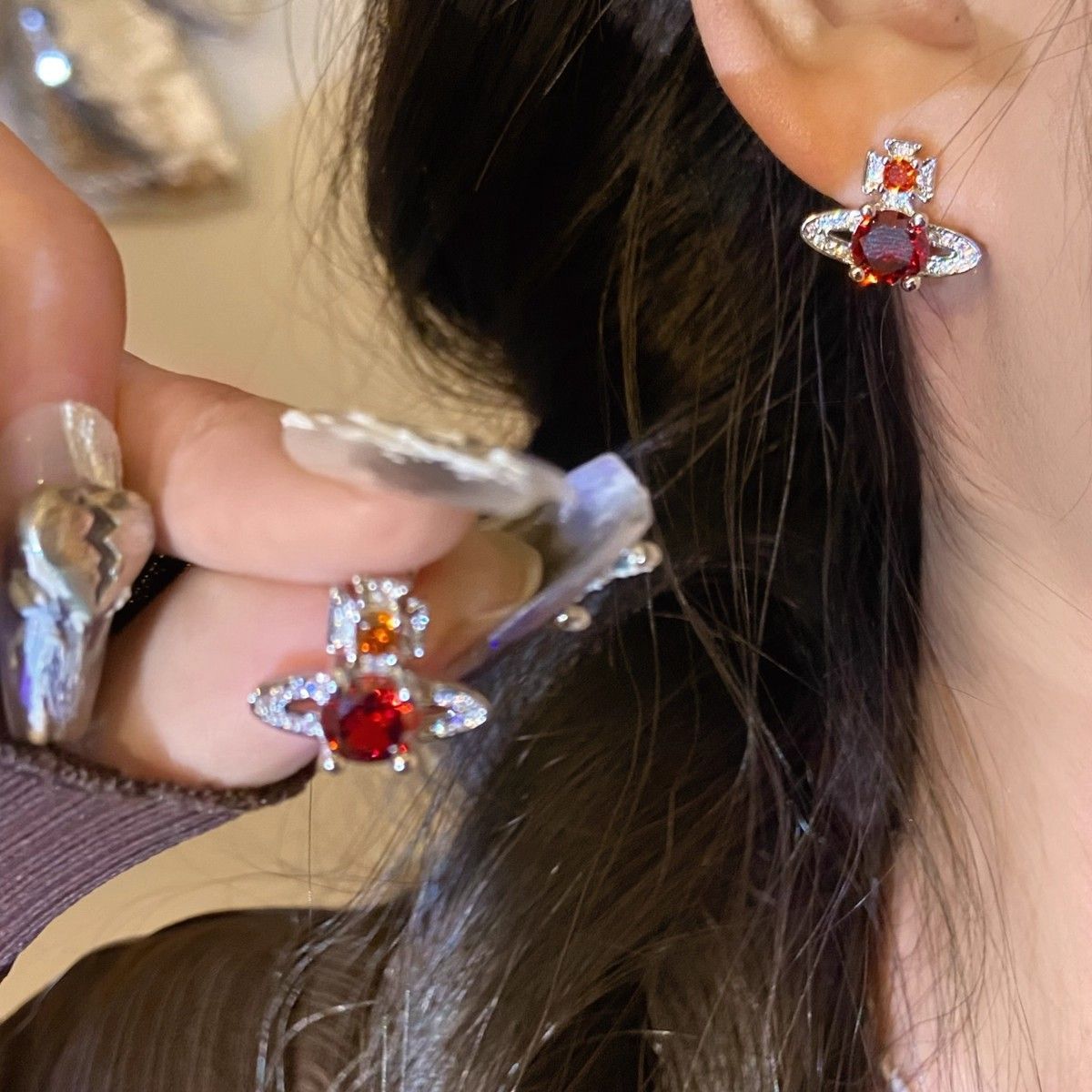2026 New Vintage Planet Zircon Stud Earrings, Personalized High-End Ear Jewelry For Autumn & Winter