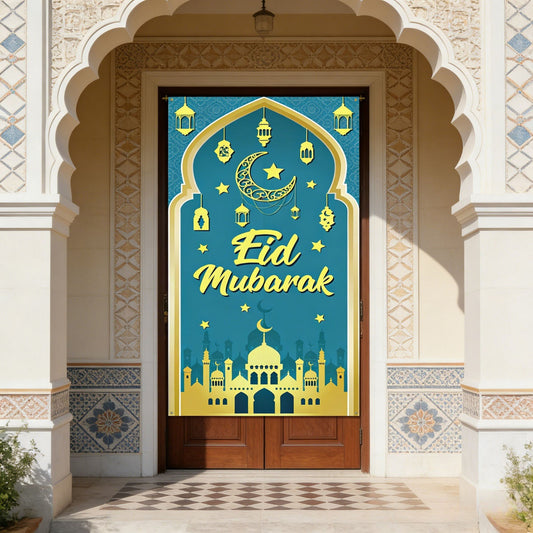 Blue Ramadan Door Curtain For Festive Room Decor And Party Decorations