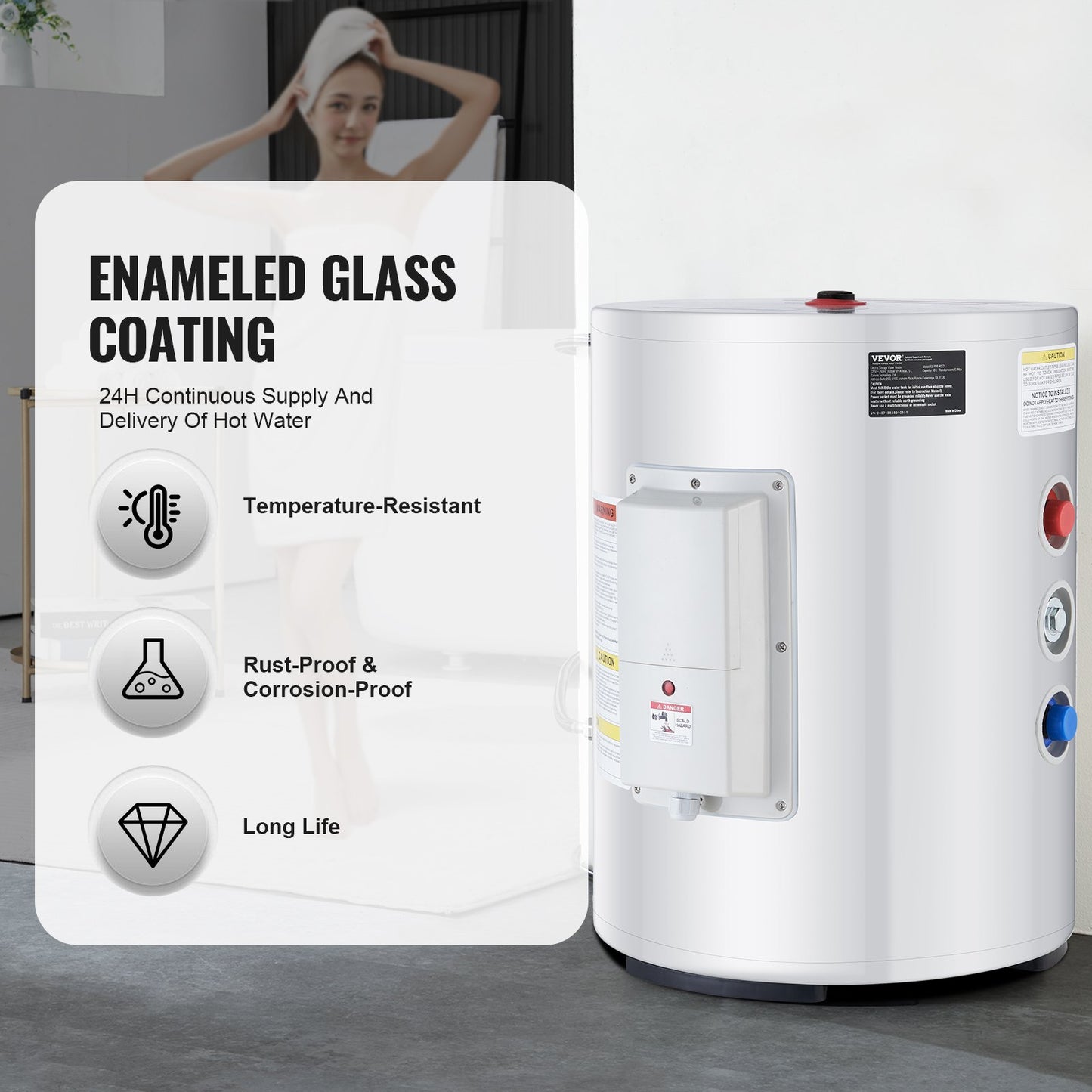 Electric Water Heater, 10 Gallon Tank Instant Hot Water Heater, 1.6Kw Tankless Water Heater W LED Display,Knob Control, IPX4 Waterproof Side Connection On Demand Heaters For Shower, Bath