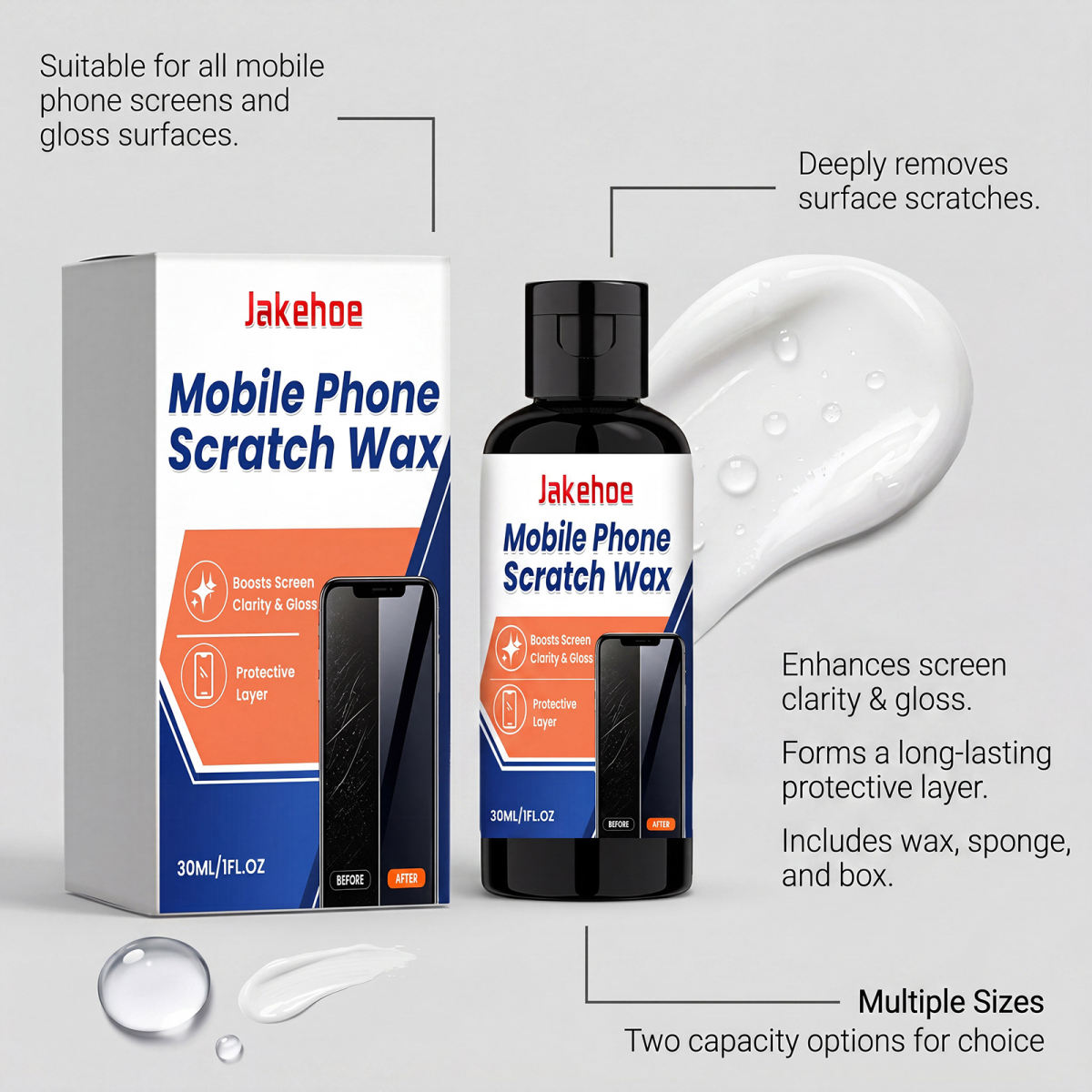JAKEHOE Scratch-resistant Wax For Mobile Phones, Watches, And Computers - Cleaning Wax For Fine Marks And Stains