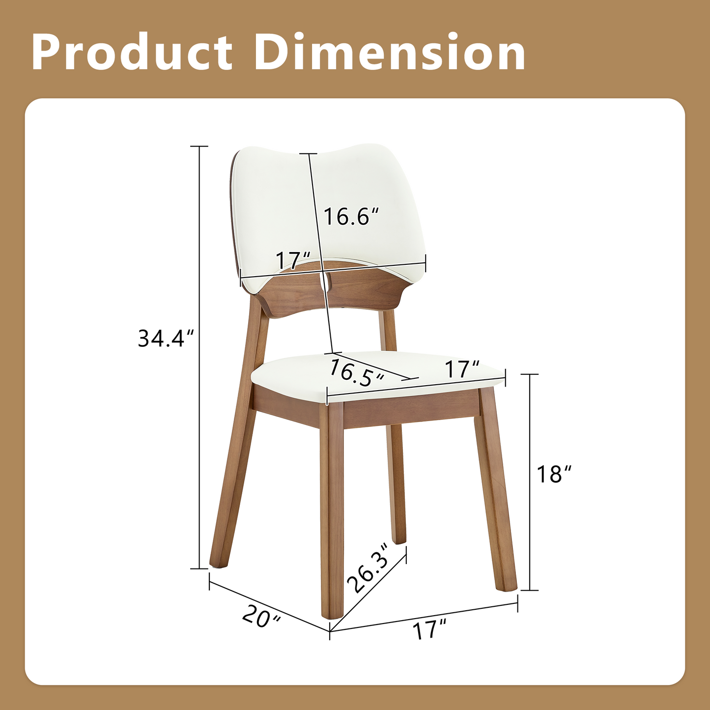 2 Walnut Colored Solid Wood Dining Chairs, With White PU Soft Packaging On The Backrest And Seat Cushion, Hollowed Out Design Backrest, For Home Dining Chairs.