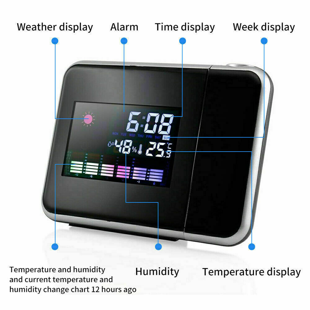 Smart Alarm Clock Digital LED Projector Temperature Time Projection LCD Display