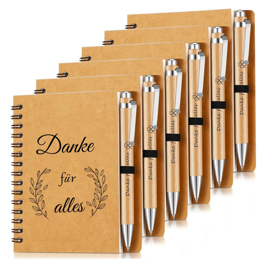 Party Decorations & Accessories—6-Piece Set: Thank-You Gift For Coworkers, Teachers, Farewell Gift, Inspirational Employees, Spiral Notebook, Bamboo Ballpoint Pen (“Thank You For Everything”)