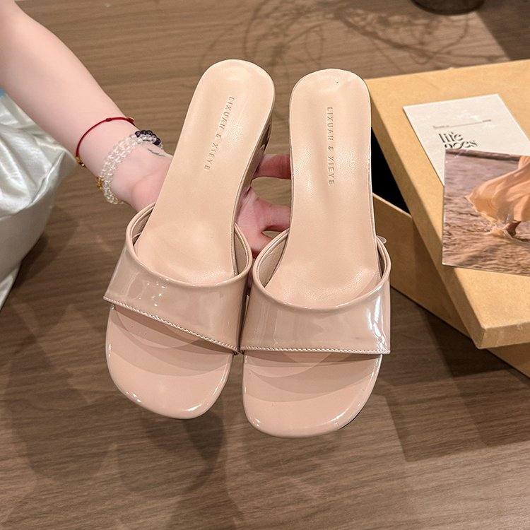 Women One Strap Slide Sandals, Versatile Outdoor French Vacation Style Square Toe Wedge Heel Summer Slippers