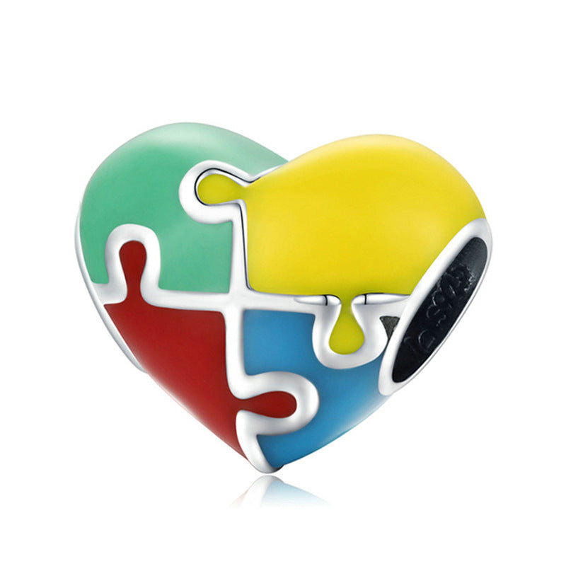 Animal-themed Colorful Heart-shaped Large-hole Beads For DIY Bracelet Accessories