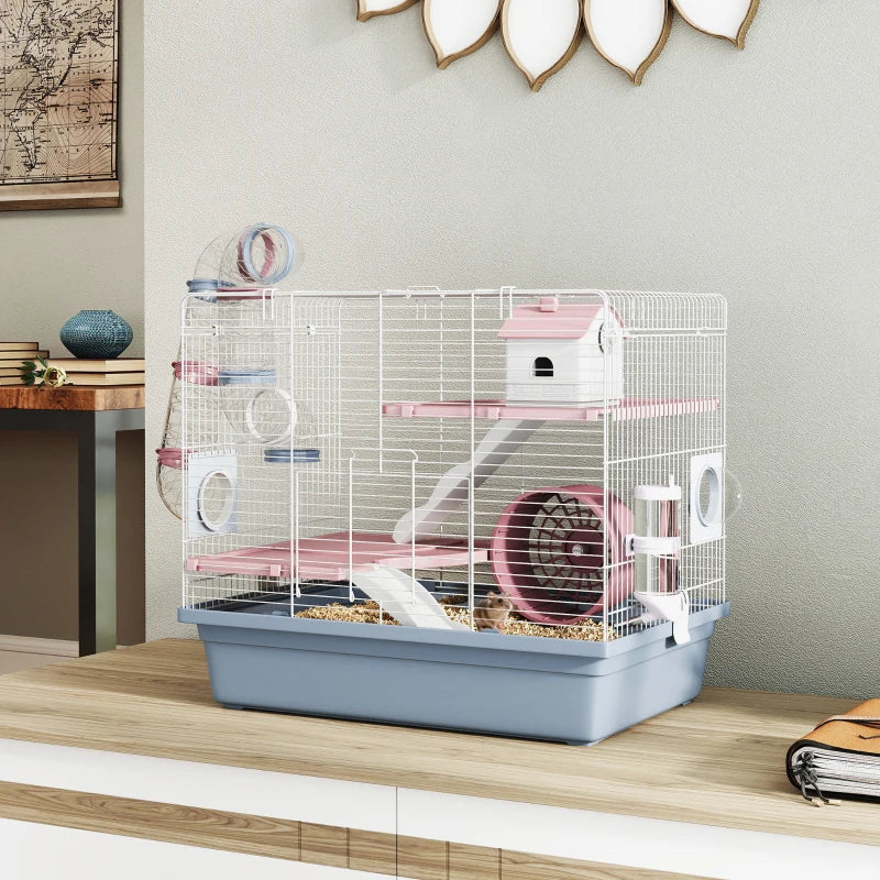 Cage, 3-Tier Small Animal Cage With Exercise Wheel, Food Bowl, Water Bottle, House, Tunnels, Ramps