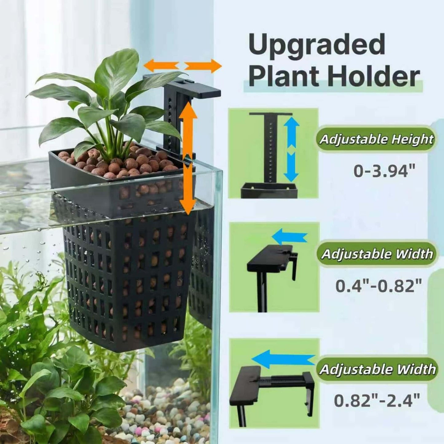 2 Pack Upgraded Aquarium Plant Holder, Adjustable Width And Height Hook Fish Tank Plant Holder With Suction Cup For Aquascape Decor