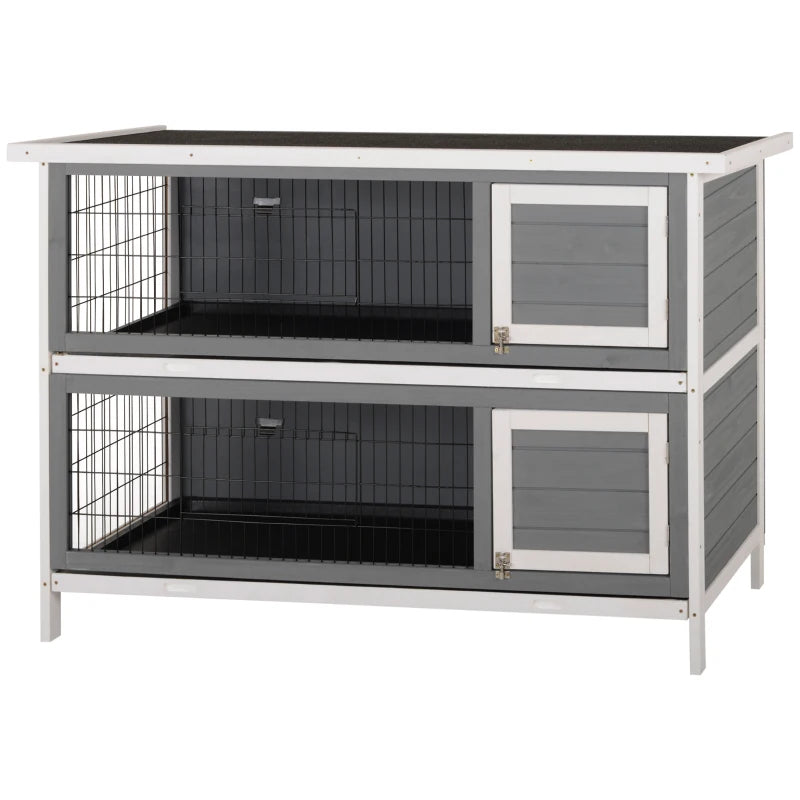 PawHut 54 2-Story Large Rabbit Hutch Bunny Cage Wooden Pet House Small Animal Habitat With Lockable Doors, No Leak Tray And Waterproof Roof For Rabbits, Chickens, Ducks, Outdoor Indoor Dark Gray