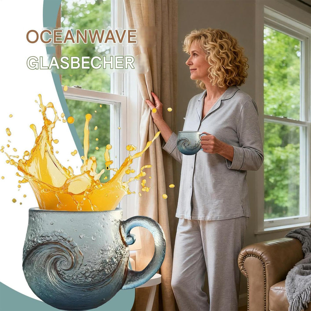 Handmade Sea Glass Wave Cup ,a Unique Wave Designed Wave Coffee Cup, Suitable For Beach Themed Drinks For Families And Gifts