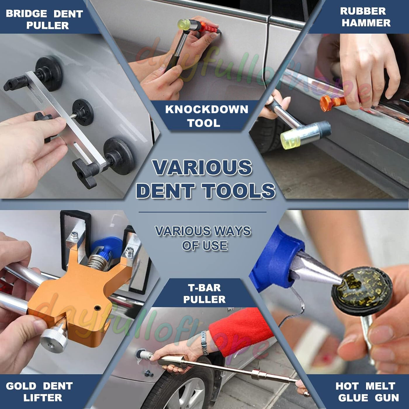 PDR Tools Car Paintless Kit Dent Puller Lifter Repair Removal Hail Tabs Glue Gun