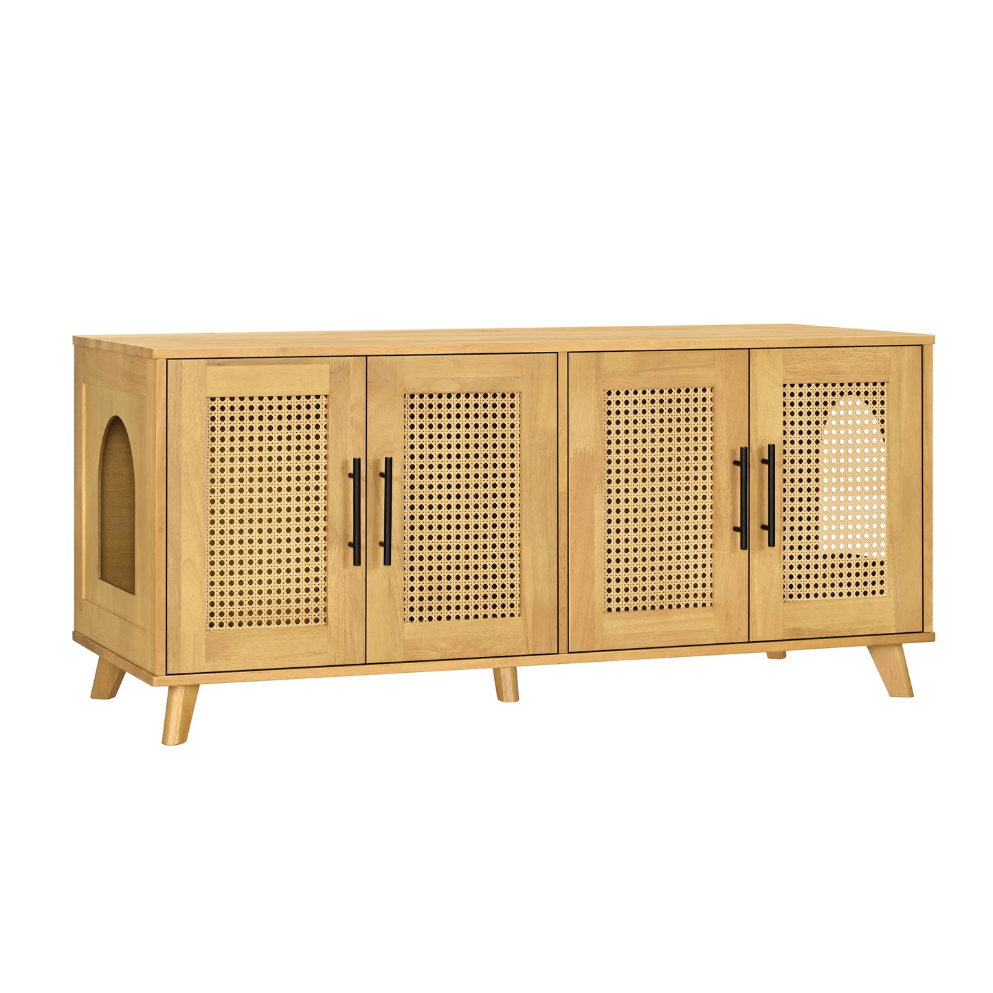 Myra Indoor Premium Rubber Wood Cat Cabinet With Plush Cushion -Stylish Hidden Pet Furniture For Modern Living Spaces