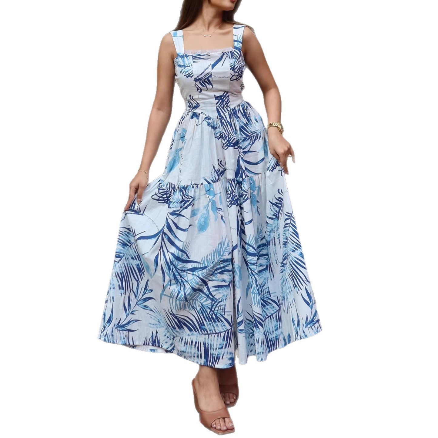Women's Casual Resort Full-Body Print Strap Maxi Dress