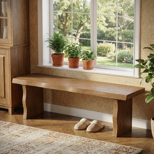 Indoor Pine Dining Bench, 62.9  L Solid Wood Seating, 350lbs Weight Capacity, Fits 3 People For Kitchen, Dining Room & Living Space