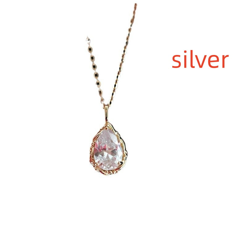 925 Sterling Silver K-Gold Plated Light-Luxury Retro Waterdrop Zircon Pendant With A Moody Vibe