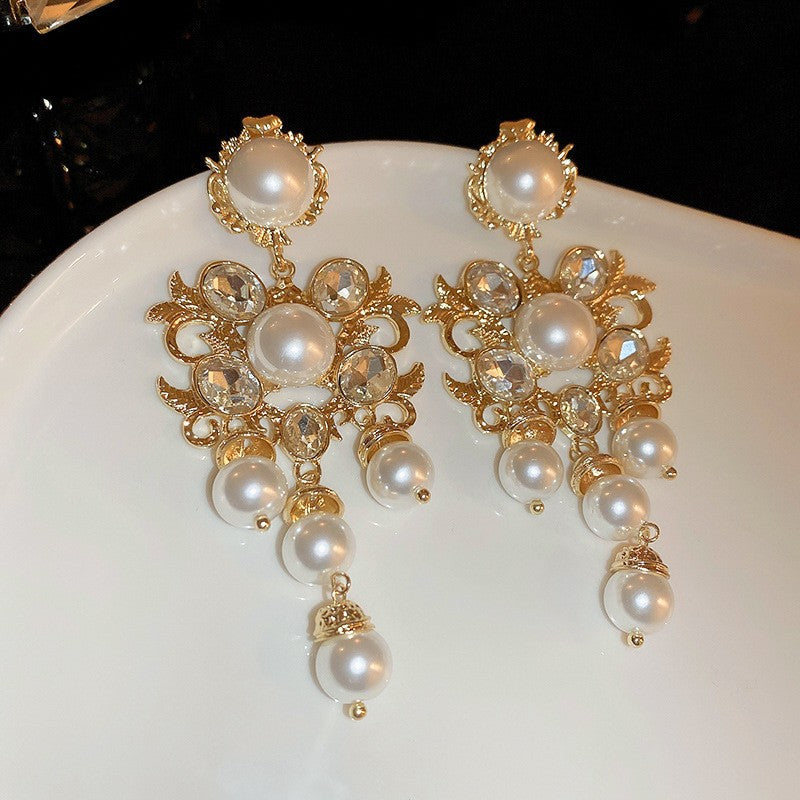 Retro Geometric Floral Drop Earrings - Silver Needle, Light Luxury Vintage Style, Wholesale Fashion Ear Jewelry For Women