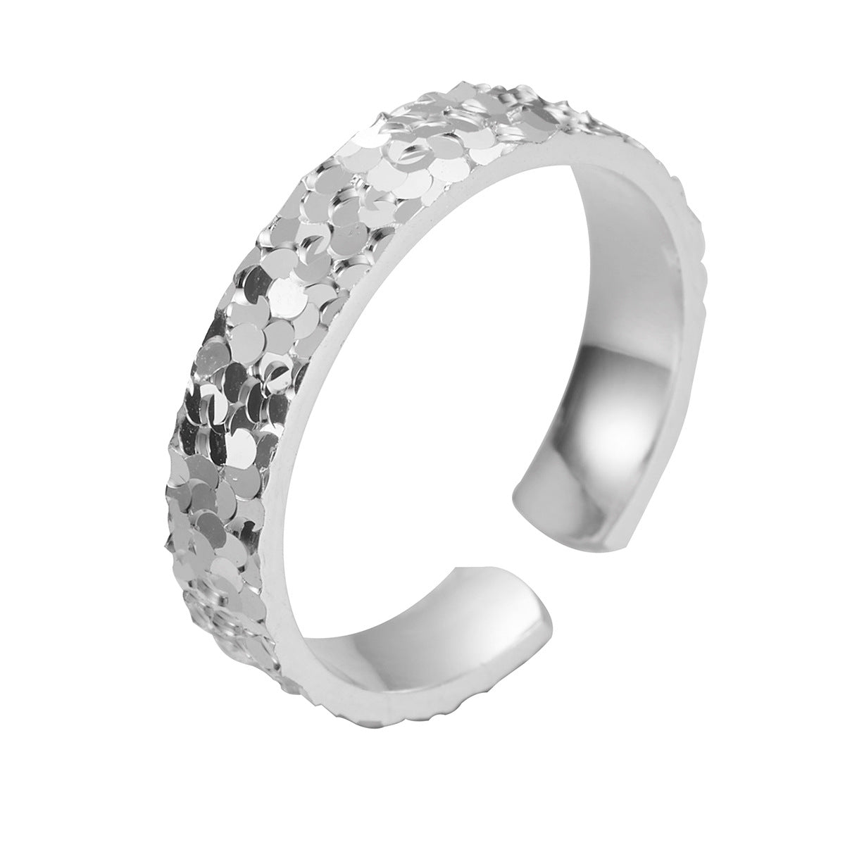 Fashion Hot S999 Fine Silver Sparkling Crushed Ice Couple Ring, New Hammered Adjustable Ring For Men Women
