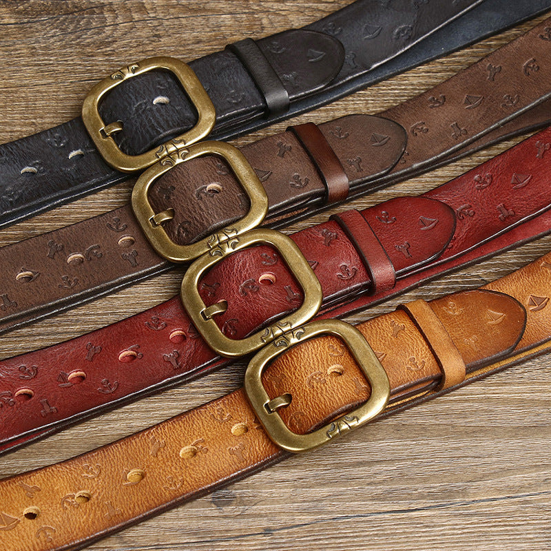 Mens Korean-style Patterned Leather Belt