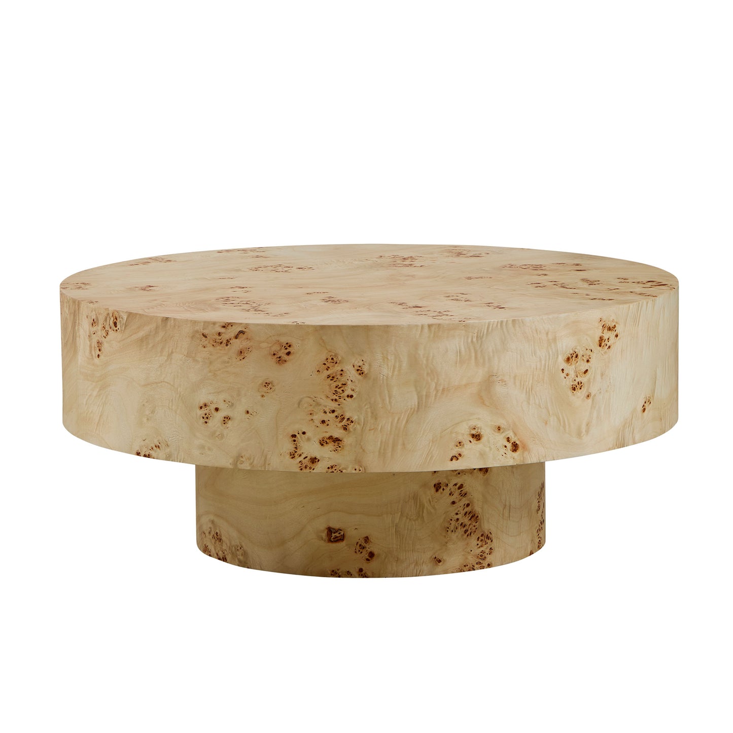 31.49  Mid Century Modern Round Wood Coffee Table With Burl Wood Veneer And Sturdy Pedestal For Living Room Office Apartment