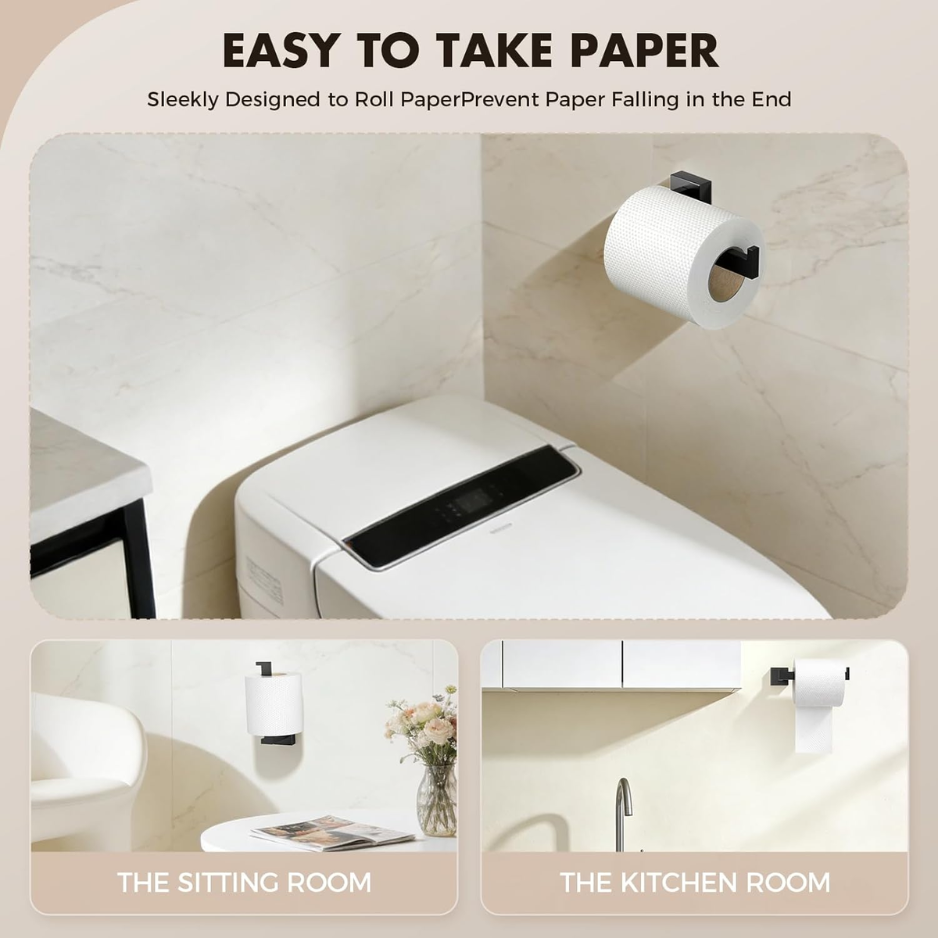 5-Pieces Matte Black Bathroom Hardware Accessories Set SUS304 Stainless Steel Bath Towel Bar Set Wall Mounted