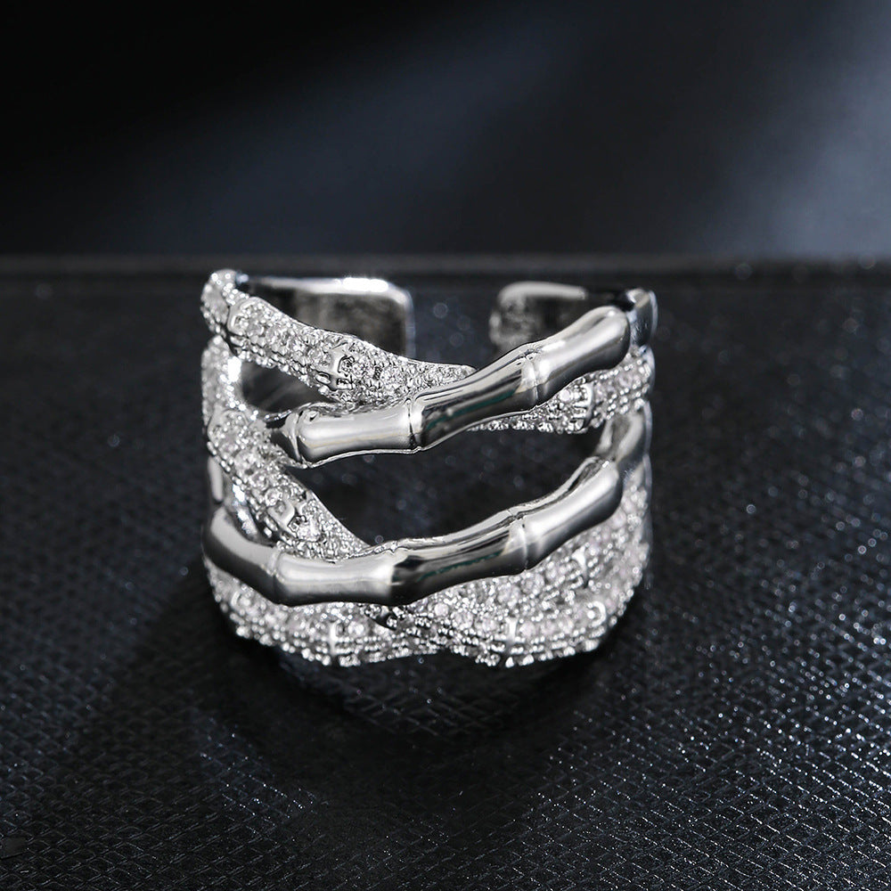 Copper Plated White K Micro-inlaid Zircon Ring Simple