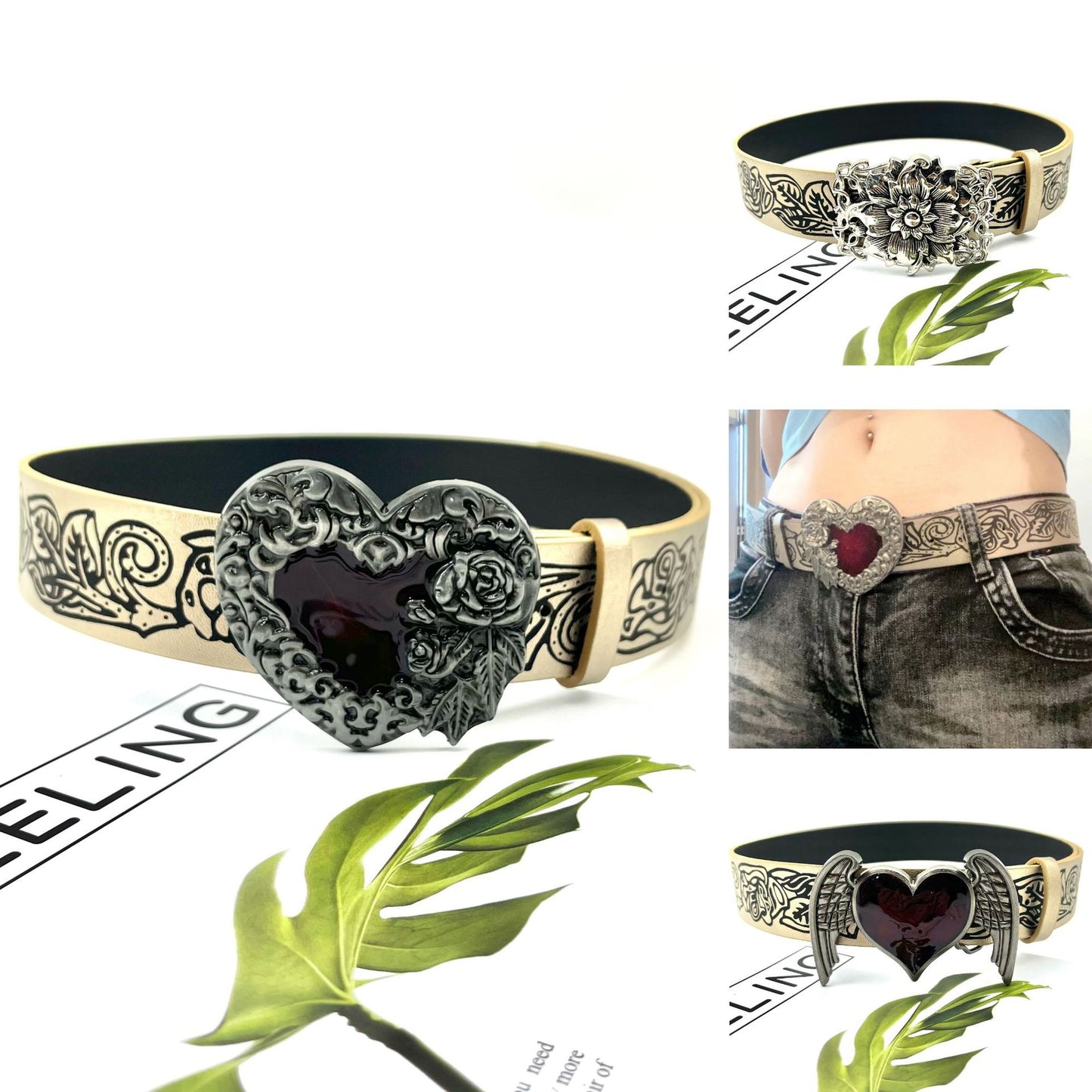 New Vintage Embossed Heart Belt For Women