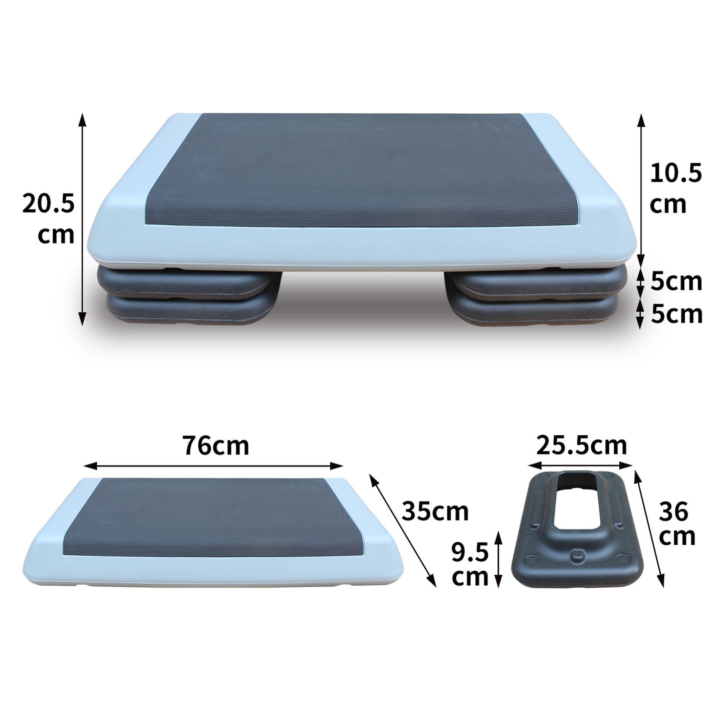 Adjustable Workout Aerobic Stepper In Fitness & Exercise Step Platform Trainer Gray Black With 2 Risers