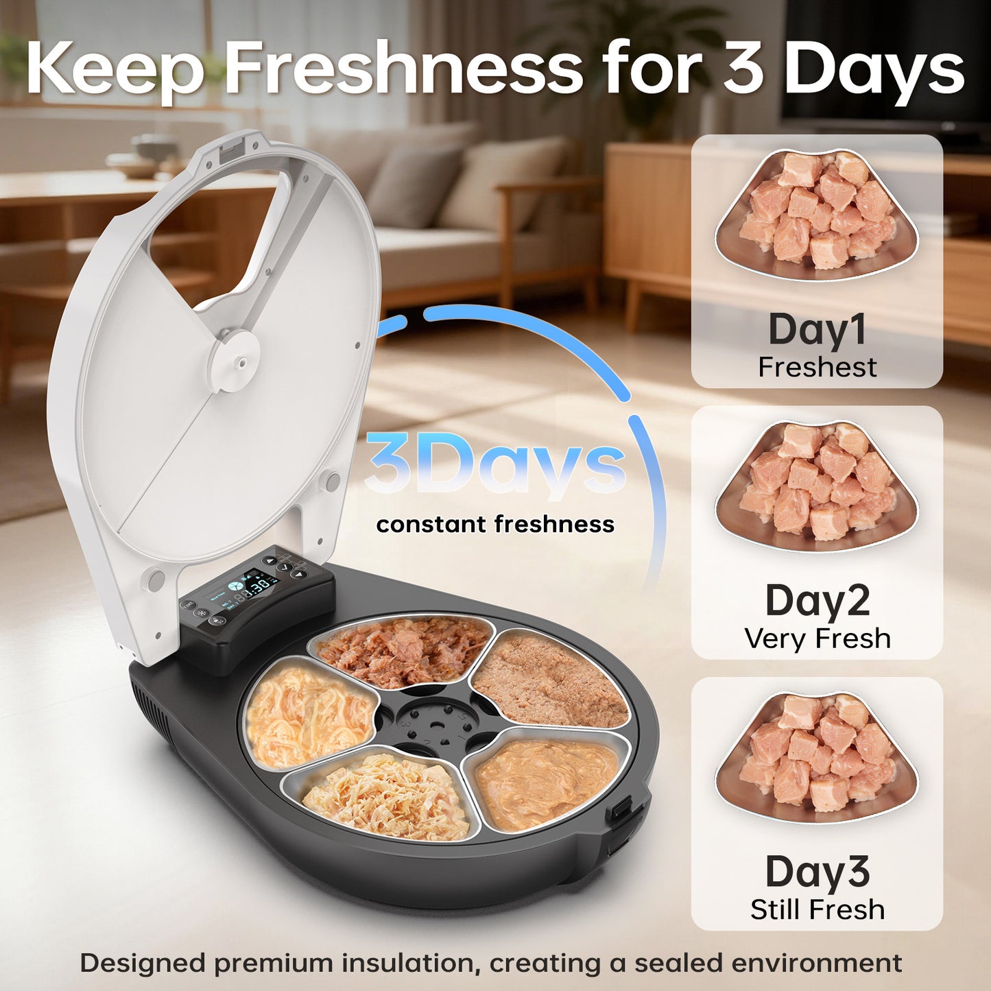 Automatic Wet Food Cat Feeder, 3 Days 5 Freshness Meals Refrigerated Auto Cat Feeder, Semiconductor Cooling & Heating With 304 Stainless Steel Bowl, Programmable Timer Cat Food Dispenser