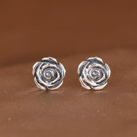 Silver Stud Earrings Chic And Minimalist Instagram-style Rose Flower Ear Accessories