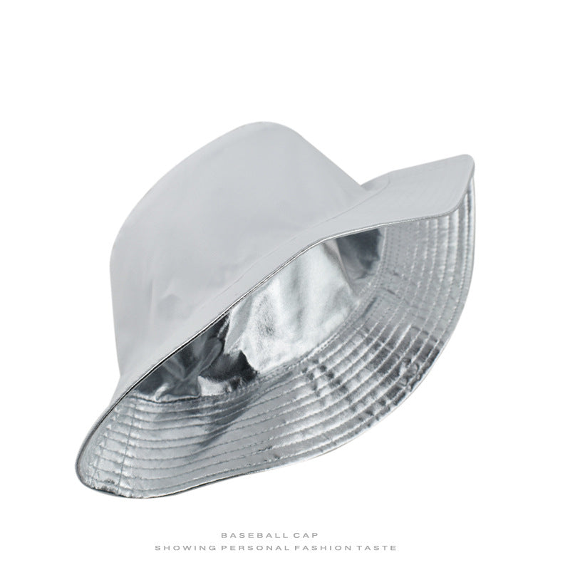 Summer Best-selling Laser-embossed Sequin Boater Hat, PU Bucket Hat, Fashionable Trend Street Hat, Outdoor Sun Protection Double-sided Sunshade Hat