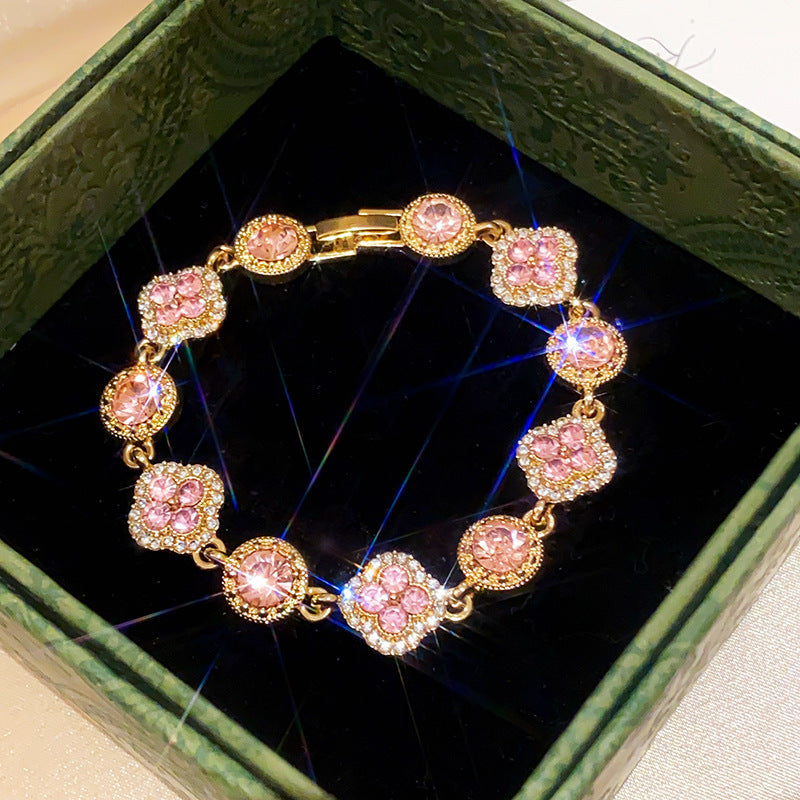 French Style Oval Zircon Bracelet For Women Sweet Luxury Bangle Wedding Party Fashion Jewelry