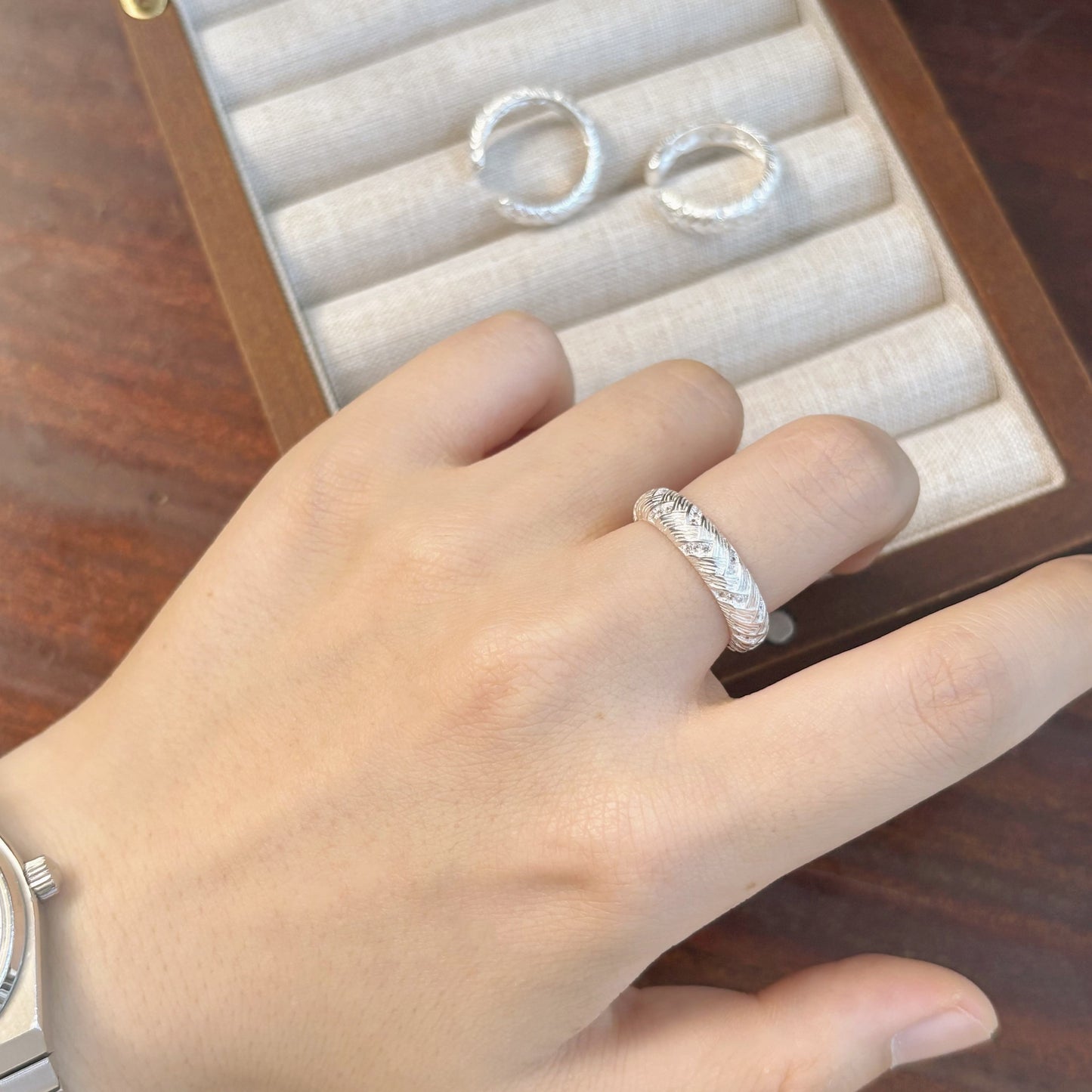 1pc 999 Sterling Silver Woven Pattern Open Ring, Retro & Textured Style, Perfect For Daily, Dating & Gifting, Ideal Valentine's Gift