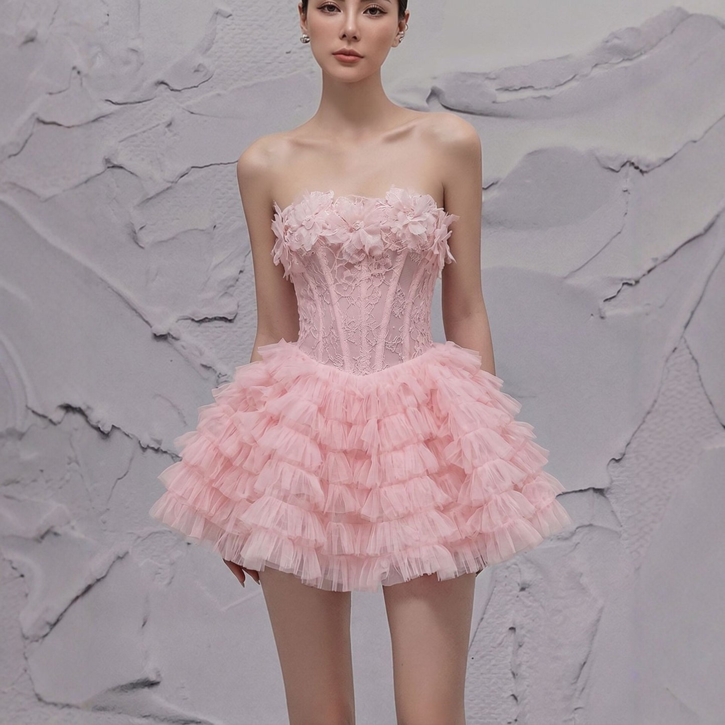 New Pink Strapless Princess Puff Skirt Elegant And Chic