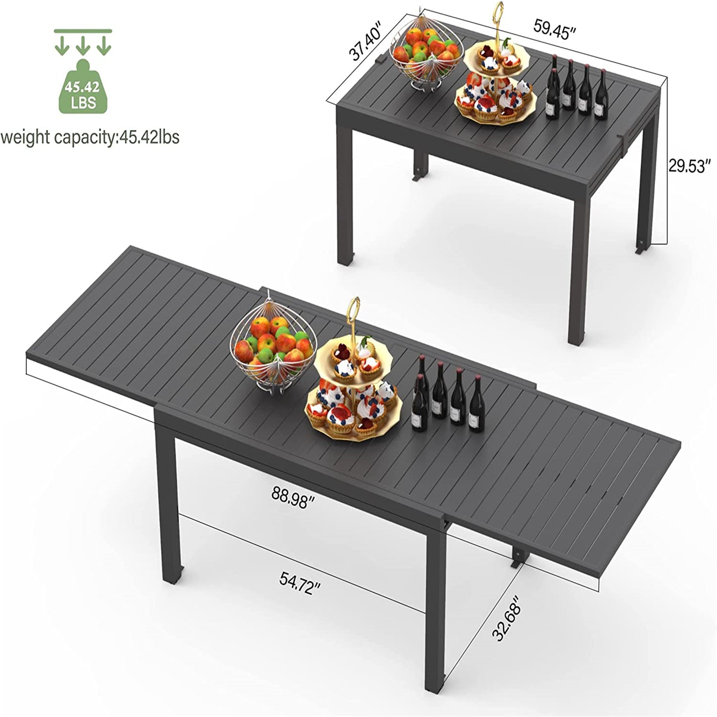 Patio Dining Expandable Table, Metal Aluminum Outdoor Table For 6-8 Person Rectangular Table For Garden Lawn Porch Bistro  Black,1 Table