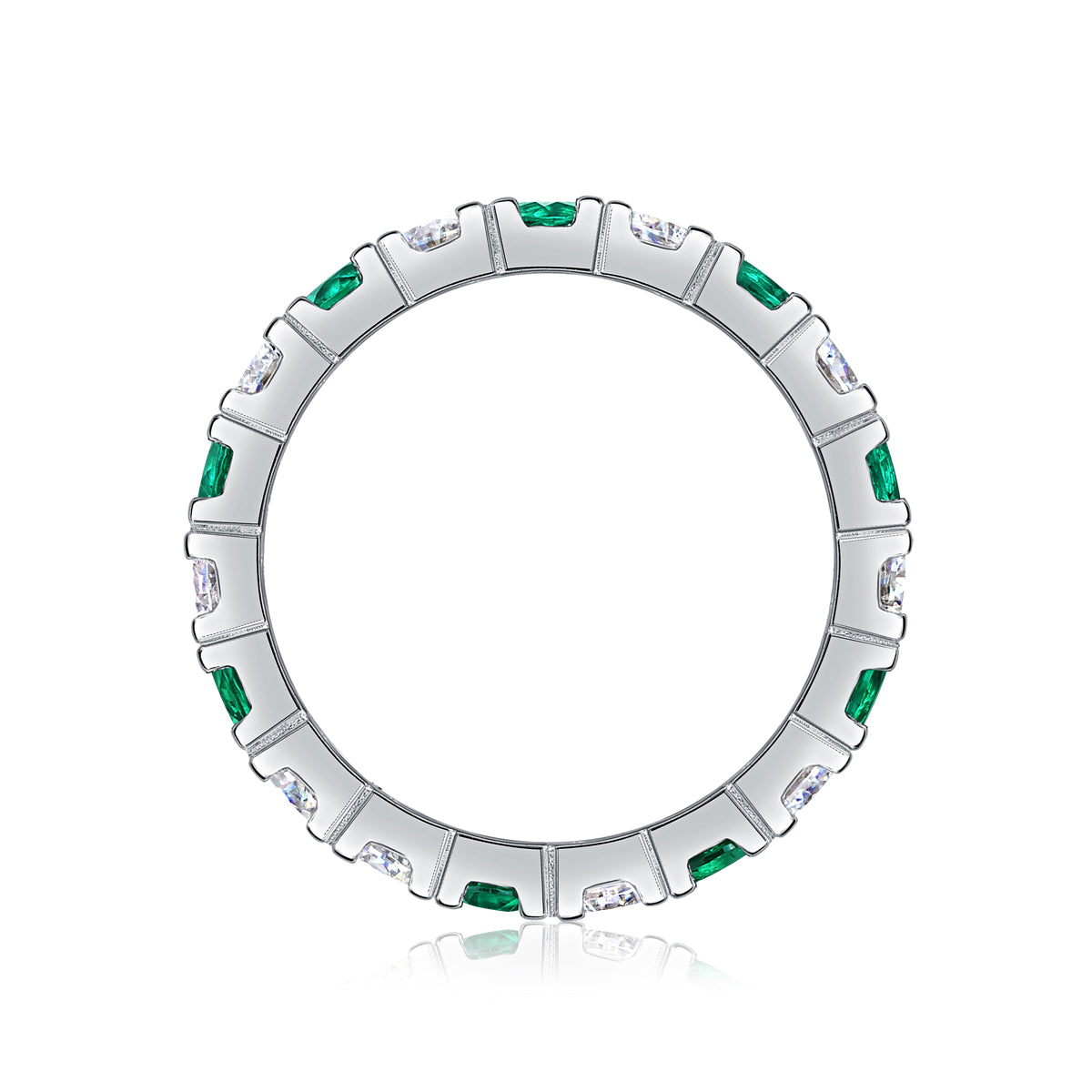 2.4g S925 Silver Platinum Plated Alternating Eternity Ring  Green & White Gemstone Full Band, Stackable Dainty Promise Ring For Women, Jewelry Gift Box Set